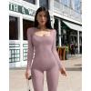 imageOQQ Women Long Sleeve Yoga Jumpsuits Workout Ribbed Bodysuits Pants Sexy One PieceHide Pink