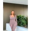 imageOQQ Women Long Sleeve Yoga Jumpsuits Workout Ribbed Bodysuits Pants Sexy One PieceHide Pink
