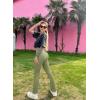 imageOQQ Womens 2 Piece Yoga Pants Ribbed Seamless Workout High Waist Bell Bottoms Flare LeggingsSmoke Grey jade Green