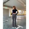 imageOQQ Womens 2 Piece Yoga Pants Ribbed Seamless Workout High Waist Cross Over Bell Bottoms Exercise Flare LeggingsBlack darkgrey