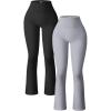 imageOQQ Womens 2 Piece Yoga Pants Ribbed Seamless Workout High Waist Bell Bottoms Flare LeggingsBlack grey