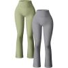 imageOQQ Womens 2 Piece Yoga Pants Ribbed Seamless Workout High Waist Bell Bottoms Flare LeggingsSmoke Grey jade Green