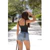 imageOQQ Womens 3 Piece Bodysuits Sexy Ribbed Sleeveless Square Neck Tank Tops Leotard 2025 Trendy OutfitsBlack darkbrown tea Leaf