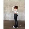 imageOQQ Flared Pants for Women Trendy Acid Wash High Waist Casual Soft Cropped Stretchy Baggy with Patch PocketsBlack