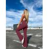 imageOQQ Flared Pants for Women Trendy Acid Wash High Waist Casual Soft Cropped Stretchy Baggy with Patch PocketsMaroon