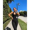 imageOQQ Jumpsuits for Women Fall Winter Halterneck Sleeveless LaceTrim Flared JumpsuitBlack