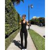 imageOQQ Jumpsuits for Women Fall Winter Halterneck Sleeveless LaceTrim Flared JumpsuitBlack
