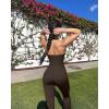 imageOQQ Jumpsuits for Women Fall Winter Halterneck Sleeveless LaceTrim Flared JumpsuitDarkbrown