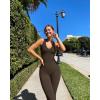 imageOQQ Jumpsuits for Women Fall Winter Halterneck Sleeveless LaceTrim Flared JumpsuitDarkbrown