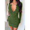imageOQQ Long Sleeve Mini Dress Women Ribbed Tummy Control Club Party Dresses 2025 Fall Winter StapleArmygreen