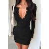 imageOQQ Long Sleeve Mini Dress Women Ribbed Tummy Control Club Party Dresses 2025 Fall Winter StapleBlack