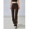 imageOQQ Pants for Women Soft Active High Waist Yoga Leggings Stripes Flared TrousersDarkbrown