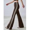 imageOQQ Pants for Women Soft Active High Waist Yoga Leggings Stripes Flared TrousersDarkbrown