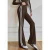 imageOQQ Pants for Women Soft Active High Waist Yoga Leggings Stripes Flared TrousersDarkbrown