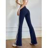 imageOQQ Pants for Women Soft Active High Waist Yoga Leggings Stripes Flared TrousersNavy Blue