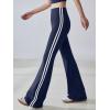 imageOQQ Pants for Women Soft Active High Waist Yoga Leggings Stripes Flared TrousersNavy Blue