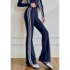 imageOQQ Pants for Women Soft Active High Waist Yoga Leggings Stripes Flared TrousersNavy Blue