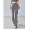 imageOQQ Pants for Women Soft Active High Waist Yoga Leggings Stripes Flared TrousersSmoke Grey