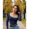 imageOQQ Women Bodysuit ContrastTrim Square Neck Long Sleeve Stretch Bodysuit TopsNavy Blue