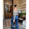 imageOQQ Women Off The Shoulder Knit Top Tide Striped TShirts Fitted Basic Tee 2025 Crop TunicsBlack