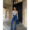 imageOQQ Women Off The Shoulder Knit Top Tide Striped TShirts Fitted Basic Tee 2025 Crop TunicsBlack