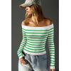 imageOQQ Women Off The Shoulder Knit Top Tide Striped TShirts Fitted Basic Tee 2025 Crop TunicsLight Green