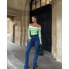 imageOQQ Women Off The Shoulder Knit Top Tide Striped TShirts Fitted Basic Tee 2025 Crop TunicsLight Green