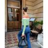 imageOQQ Women Off The Shoulder Knit Top Tide Striped TShirts Fitted Basic Tee 2025 Crop TunicsLight Green