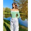 imageOQQ Women Off The Shoulder Knit Top Tide Striped TShirts Fitted Basic Tee 2025 Crop TunicsLight Green