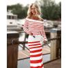 imageOQQ Women Off The Shoulder Knit Top Tide Striped TShirts Fitted Basic Tee 2025 Crop TunicsRed