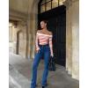imageOQQ Women Off The Shoulder Knit Top Tide Striped TShirts Fitted Basic Tee 2025 Crop TunicsRed