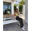 imageOQQ Women Pants Soft Active High Waist Crossover Flared Trousers with PocketsBlack