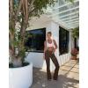 imageOQQ Women Pants Soft Active High Waist Crossover Flared Trousers with PocketsDarkbrown