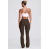 imageOQQ Women Pants Soft Active High Waist Crossover Flared Trousers with PocketsDarkbrown