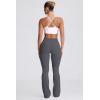 imageOQQ Women Pants Soft Active High Waist Crossover Flared Trousers with PocketsDarkgrey
