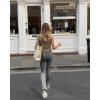 imageOQQ Women Pants Soft Active High Waist Crossover Flared Trousers with PocketsHeather Black