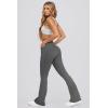 imageOQQ Women Pants Soft Active High Waist Crossover Flared Trousers with PocketsHeather Black