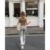 imageOQQ Women Pants Soft Active High Waist Crossover Flared Trousers with PocketsHeather Grey