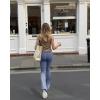 imageOQQ Women Pants Soft Active High Waist Crossover Flared Trousers with PocketsHeather Navy Blue