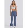 imageOQQ Women Pants Soft Active High Waist Crossover Flared Trousers with PocketsHeather Navy Blue