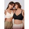 imageOQQ Womens Everyday Bra No Underwire Comfort Push Up Bras V Neck Soft Wireless Full Coverage BraBlack