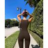 imageOQQ Womens Jumpsuits V Neck Basic Sleeveless Stretch ClassicFit Sexy Long Pants Rompers 2025Darkbrown
