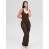 imageOQQ Womens Jumpsuits V Neck Basic Sleeveless Stretch ClassicFit Sexy Long Pants Rompers 2025Darkbrown
