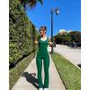 imageOQQ Womens Jumpsuits V Neck Basic Sleeveless Stretch ClassicFit Sexy Long Pants Rompers 2025Jungle Green