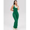 imageOQQ Womens Jumpsuits V Neck Basic Sleeveless Stretch ClassicFit Sexy Long Pants Rompers 2025Jungle Green