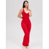 imageOQQ Womens Jumpsuits V Neck Basic Sleeveless Stretch ClassicFit Sexy Long Pants Rompers 2025Red