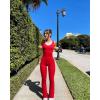 imageOQQ Womens Jumpsuits V Neck Basic Sleeveless Stretch ClassicFit Sexy Long Pants Rompers 2025Red