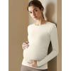 imageOQQ Womens Maternity Shirts Crew Neck Maternity Top Long Sleeve Casual Tee Side Ruched Pregnancy ClothesBeige