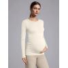 imageOQQ Womens Maternity Shirts Crew Neck Maternity Top Long Sleeve Casual Tee Side Ruched Pregnancy ClothesBeige