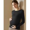 imageOQQ Womens Maternity Shirts Crew Neck Maternity Top Long Sleeve Casual Tee Side Ruched Pregnancy ClothesBlack